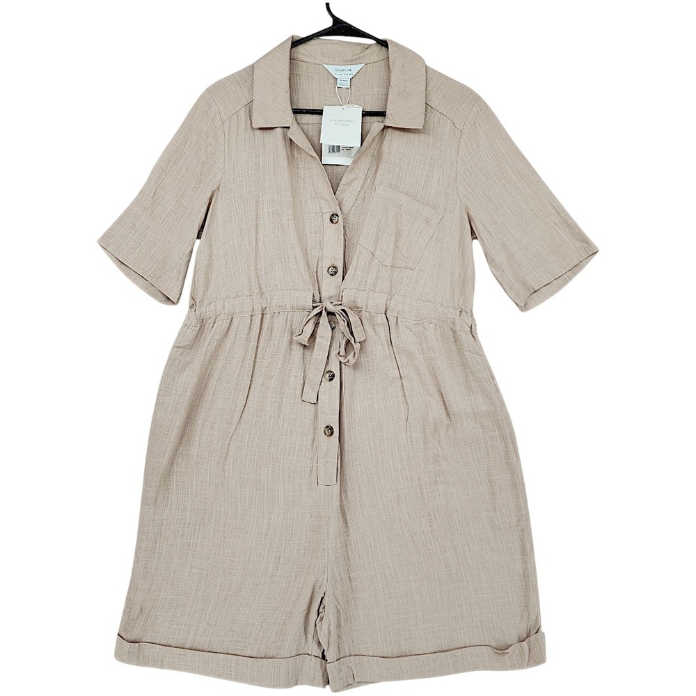 Seraphine Utility Romper 6 Maternity Nursing  Sand Linen Kerri Short Pockets NEW